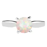 AA Natural Australian Opal 1.00Ct Round Cut Solitaire Ring In 14KT White Gold