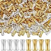 SOFPLATE 1 Box 400 Pieces 2 Colours Bamboo Stick Beads Metal Tube Beads 9 mm Gold Small Bone Connection Alloy Silver Bamboo Spacer Loose Bead for Jewellery Making Charms Bracelets Neck
