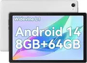 Android 14 Tablet 10 Inch Tablet Octa-Core 8GB+64GB(TF 1TB), Android Tablet 1280x800 HD IPS Tablet Wi-Fi 6 Model/Widevine L1/5000mAh/Dual Camera/Face ID Tablet PC 2024 - White