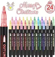 24 Pack Double Line Outline Markers, Squiggles Shimmer Markers Set, Self Outline