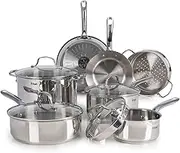 T-fal Stainless Steel Cookware Set 11 Piece Induction, Pots and Pans, Dishwasher Safe