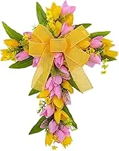 Flower Easter Wreath - Holiday Bow Garland, Artificial Front Door Decoration, Catholic Wall Art, Spring Door Wreath for Home and Outdoor Wall Decor Home Porch Entryway Accessories