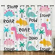 Axolotl Colorful Dinosaur Curtains 63 Inch,Cartoon Dino Curtains for Living Room Bedroom Decor Cute Safari Animal Curtains Funny Wildlife Window Drapes for Adults Dinosaurs Lovers,2 Panels