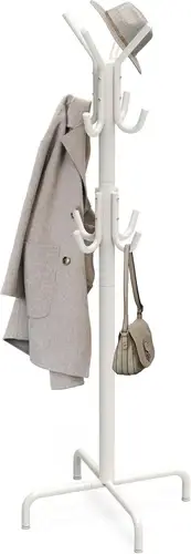Metal Coat Rack Stand White – 12 Hooks Hat Bag Hanger Entryway Storage Tree