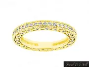 0.60Ct Round Diamond Milgrain Eternity Band Ring Accents 14k Yellow Gold H SI2
