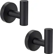 Wall Towel Hooks Coat Hook Bathroom Matte Black Robe Hook SUS 304 Stainless Steel Heavy Duty Door Hanger Clothes Cabinet Closet Sponges Hook for Bedroom Kitchen Hotel Pool 2 Packs (Matte Black)