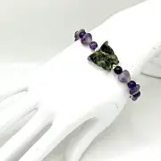7" Genuine Jade Butterfly & Amethyst Purple and Green Beaded Stretch Bracelet