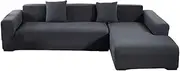 Sofa Cover 3 Seater Stretchable Sofa Cover L Shape Corner Slipcovers Anti-Slip Simple Solid Color Protector for Couch 74.80-90.55 Inch Dark Grey for Home Interior Kitchen