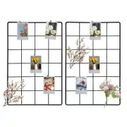 2Pcs Wire Wall Grid Panel, 12" x 8" Metal Photo Display Grid with Hook, Black