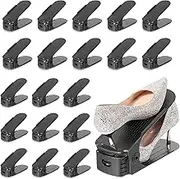 TOPNEW 20 Pack Shoe Slot Organizer Shoe Stacker for a Pair of Shoes 4 Levels Adjustable 50% Shoe Space Saver Double Layer Shoe Rack Organizer for Closet (Black)