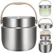 1.2L Insulated Food Jars, Stainless Steel Thermos Food Flask, Hot Soup Flask with Folding Spoon, Leak-Proof, 24 Hours Cold/Hot (Silver)