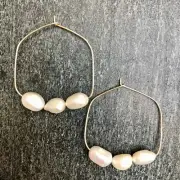 Pearl Hoops/Earrings - Baroque Large Hoops Gold - The Pearl Girl