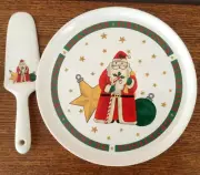 Cake Plate & Server Christmas Seasons Greetings Signature Housewares Japan 11"