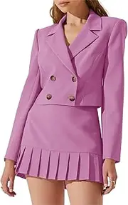 [Cicy Bell] Womens 2 Piece Outfits Cropped Blazer Casual Double Breasted Suit Jackets and Mini Skirt Sets