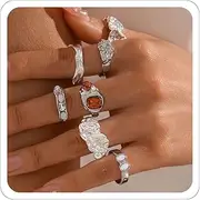 [Xeyau] Chunky Silver Rings Set for Women Non Tarnish Rings Thumb Knuckle Ring for Women Chunky Jewelry Minimalist Irregular Statement Beach Accessories