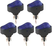 E Support 12V 30A Car Auto Heavy Duty Blue LED Light Push Button Rocker Toggle Switch On Off Spst 3 Pin Control Pack of 5