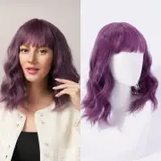 Purple Wigs Specifically Designed For Women Short Curly Wigs With Bangs Made ...
