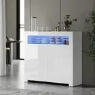 Oikiture Buffet Sideboard Storage Cabinet LED RGB High Gloss 2 Doors White