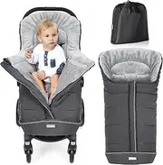 Orzbow Universal Footmuff for Pushchair, Cosy Toes for Baby Buggy Pram Stroller - Waterproof and Windproof Thick Thermo Fleece Pushchair Footmuff with Drawstring Hood (Large,Dark Grey)