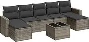 vidaXL Garden Sofa Set - 8 Piece Grey Modular Patio Furniture Poly Rattan Outdoor Sectional with Cushions & Table