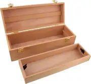 Multi-Function Unfinished Beechwood Artist Tool Storage Box with Removable Tray