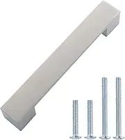 Amazon Basics Short Modern Cabinet Pull Handle, 6.38-inch Length (5-inch Hole Center), Satin Nickel, 10-Pack