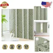 80% Blackout Geometric Pattern Curtains - 63-Inch Sage Green Drapes, 2 Panels