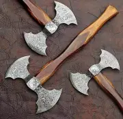Handmade Damascus Double Headed Axe Hunting Battle Axe With Leather Sheath
