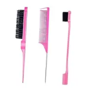 3 Pieces Hair Styling Comb Set Teasing Hair Brush Rat Tail Comb Edge Brush Pink