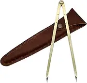 Vintage Navigation Straight Pattern Artist Divider Solid Brass Drawing Tool Professional 8” Long Solid Brass with Heavy Duty Brass Point Tool for Art Projector with Leather Case