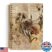 QLMX Vintage Dragonfly Spiral Notebook, Spring Dragon Fly Journal Notebook,Dr