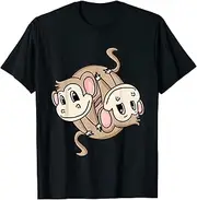 [X.Style] Yin Yang Monkey Yoga Monkey ds1452 T-Shirt (L) Black
