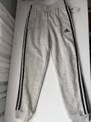 NEW Boy's Adidas Gray Black Three Stripe Cuffed Active Pants Size Medium 10-12