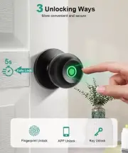 KLLOQUE K10 Smart Biometric Fingerprint Door Knob with Lock - App Control Black