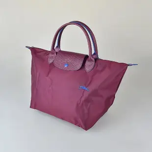 【LONGCHAMP】LONGCHAMP Le Pliage Club刺繡LOGO尼龍短提把手提包(中/梅紅)