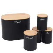Bread Box With Canister Set For Kitchen Countertop Iron Bread Bin Storage
