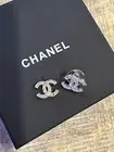 CHANEL CC Logo Crystal SILVER LARGE Earrings