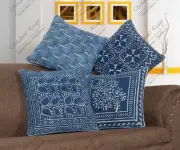 Set of 4 Natural Handmade 18"x18" Printed Cotton Cushion Cover Sofa Decorative