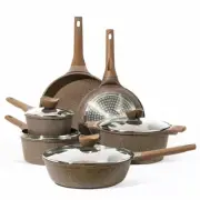 Nonstick Granite Cookware Sets, 10 Pcs Brown Granite Pots and Pans Set, Inductio
