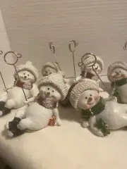 Transpac Set Of 6 NWT Christmas Smiling Snowmen Resin Place Holder Figurines