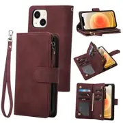 Wallet Case Compatible with iPhone 13 (6.1 inch), Premium PU Leather Wine Red