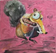 new hand made Painting on 12"*12"canvas SQUIRREL WITH ACORN by Wendy