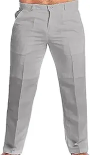 [Generic] Men's Cotton Linen Golf Pant Casual Chino Work Dress Pants Classic Fit Straight Legs Flat Front Twill Trousers