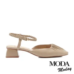 高跟鞋 MODA MODAY 柔軟抓皺羊皮踝繫帶方頭高跟鞋－可可