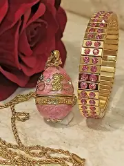 New Mom Push present for mommy FABERGE EGG Necklace & bracelet set 24k Gold HMD