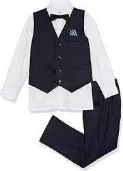 [Isaac Mizrahi] Slim Fit Boy's Pindots Vest, Shirt, Bowtie, and Pant Set