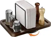 Gomyrod Napkin Holder for Table, Rotating Metal Napkin Dispenser with Salt and Pepper Shakers Caddy Standing Paper Towel Holder for Bathroom Kitchen Dining Table Decor Not Including Shakers