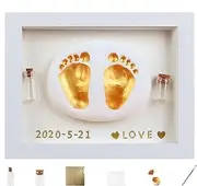 Baby Handprint Kit - Wooden Art Photo Frame Baby Prints Hands and Feet,Fetal Hair Collection Bottle, Safe Paint, Baby Keepsake for Family, Baby Shower