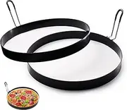 Huakaile 2 Pack 8" Omelette Ring for Griddle, Large Stainless Steel Egg Ring Cooker with Plastic Dipping Handle, Nonstick Round Egg Circles for Frying Baking Cooking Pancake Muffin Crumpet Breakfast