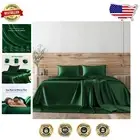 Silky Soft Satin Bed Sheet Set - 6 Pcs King Size, Envelope Closure, Dark Green